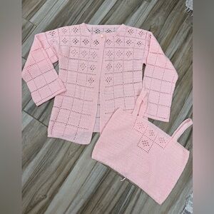 Cardigan and tank Boho Hand Crochet in baby Pink XL NEW